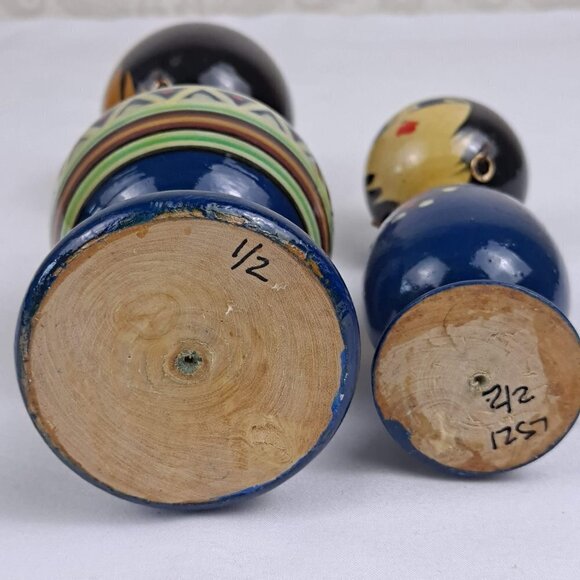 Pair of Egytian Spindle Dolls 1960's Handmade and  Hand Painted Vintage - Picture 13 of 14